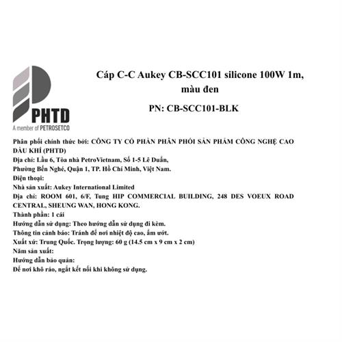 Cáp sạc nhanh và truyền dữ liệu Type-C - Type-C 100W 1m Aukey CB-SCC101 - Đen Màu Đen