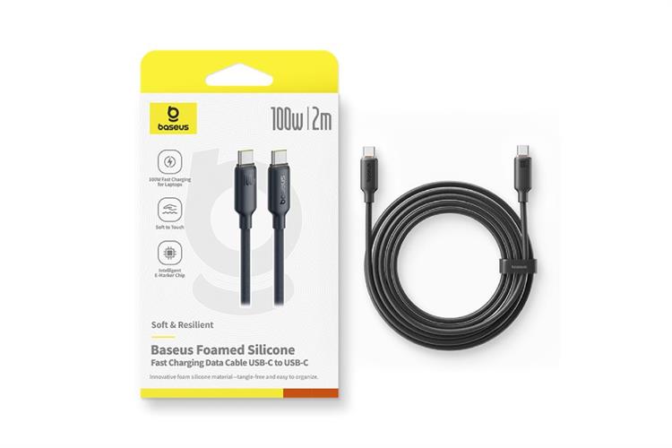 Cáp sạc nhanh Type-C - Type-C 100W 2m Baseus Foamed Silicon CB000174 Màu Đen