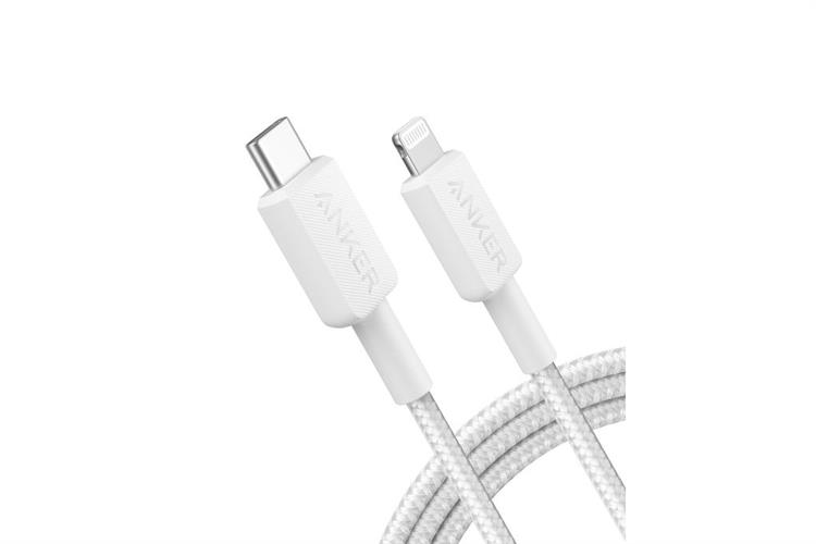 Cáp sạc nhanh Type C - Lightning MFI 20W 1.8m Anker 322 A81B6 Màu Trắng