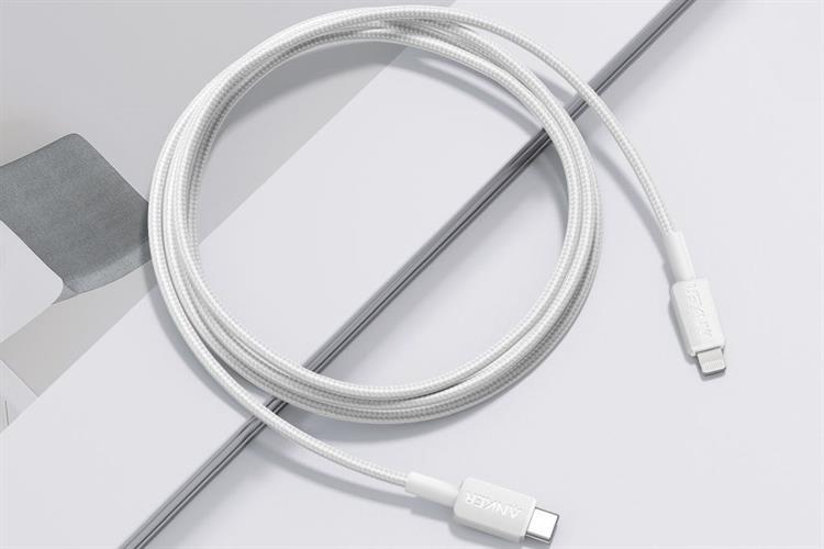 Cáp sạc nhanh Type C - Lightning MFI 20W 1.8m Anker 322 A81B6 Màu Trắng