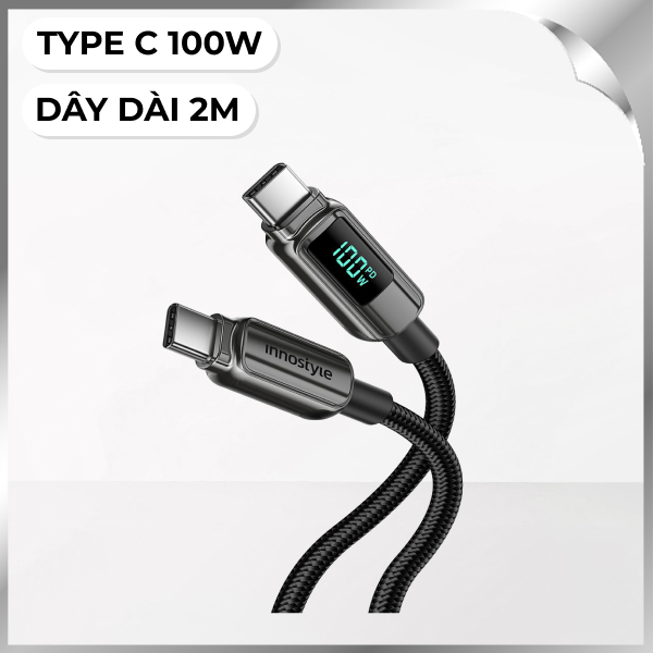 Cáp sạc nhanh và truyền dữ liệu Type-C - Type-C 100W 2m Innostyle DP-CC1001BLK