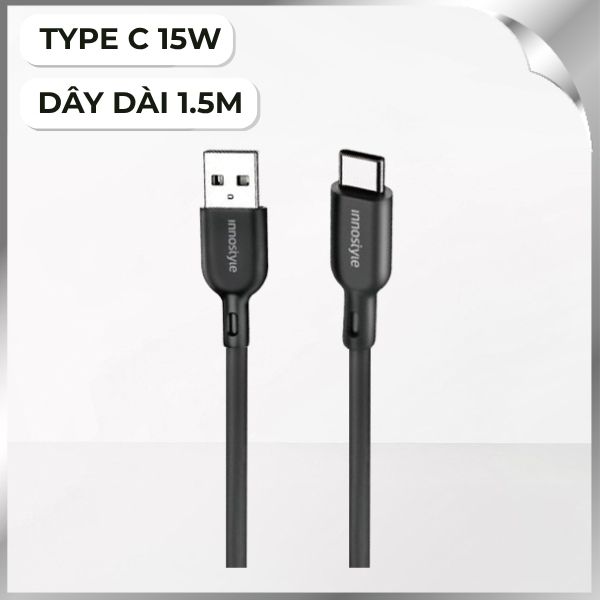 Cáp sạc nhanh và truyền dữ liệu USB-A - Type-C 15W 1.5m Innostyle IAC150BLK