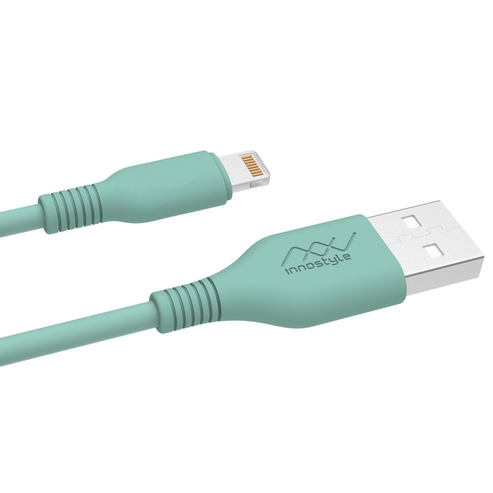 Cáp sạc nhanh và truyền dữ liệu USB-A - Lightning 12W 1.5m Innostyle J_IAL150tAQ Màu Xanh ngọc