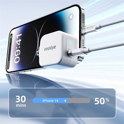 Cáp sạc nhanh và truyền dữ liệu Type-C - Lightning 27W 1.5m Innostyle SCL150WHT Màu Trắng