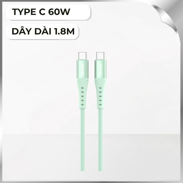 Cáp sạc nhanh và truyền dữ liệu Type-C - Type-C 60W 1.8m JINYA - Xanh lá