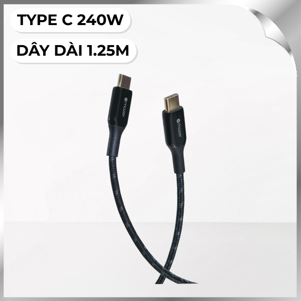 Cáp sạc nhanh và truyền dữ liệu Type-C - Type-C 240W 1.25m Mazer M-PL3Pro-240C125-BK