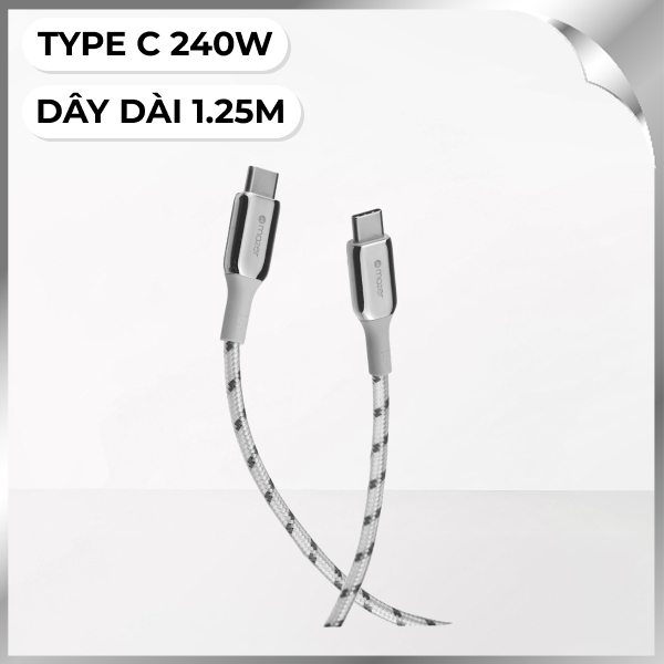 Cáp sạc nhanh và truyền dữ liệu Type-C - Type-C 240W 1.25m Mazer M-PL3Pro-240C125-WH