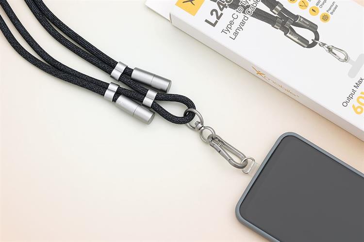 Cáp sạc nhanh đeo chéo Type C - Type C 1.6m Xmobile Lanyard L2485 Màu Xanh Navy