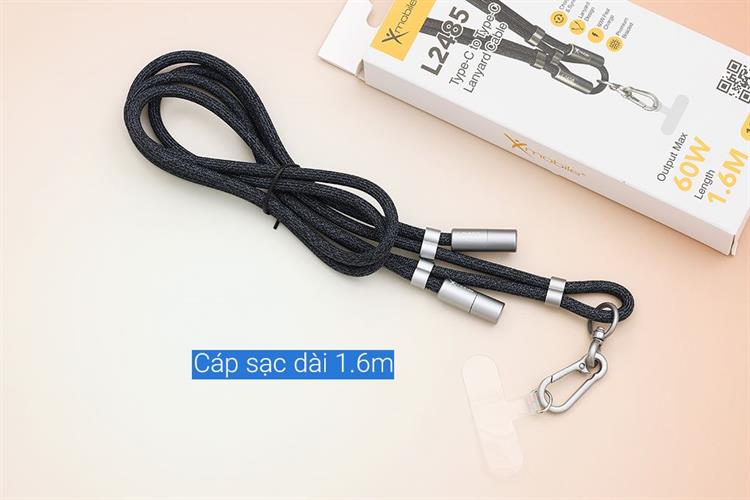 Cáp sạc nhanh đeo chéo Type C - Type C 1.6m Xmobile Lanyard L2485 Màu Xanh Navy