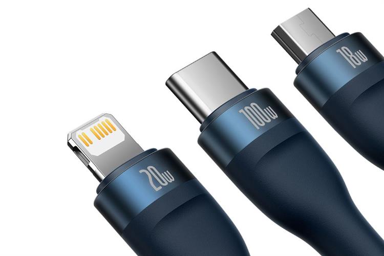Cáp sạc nhanh đa năng 3 đầu Type C - Type C Lightning Micro 100W 1.2m Baseus Flash Series 2 CB000003 Màu Xanh dương đậm
