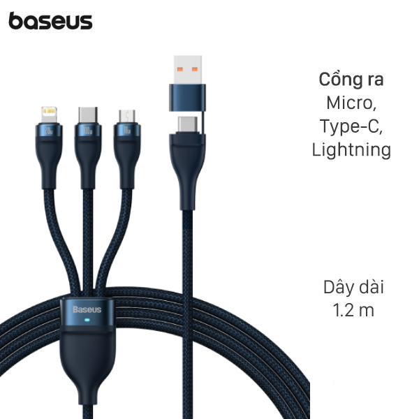 Cáp sạc nhanh đa năng 3 đầu 1.2m Baseus Flash Series 2 CB000003