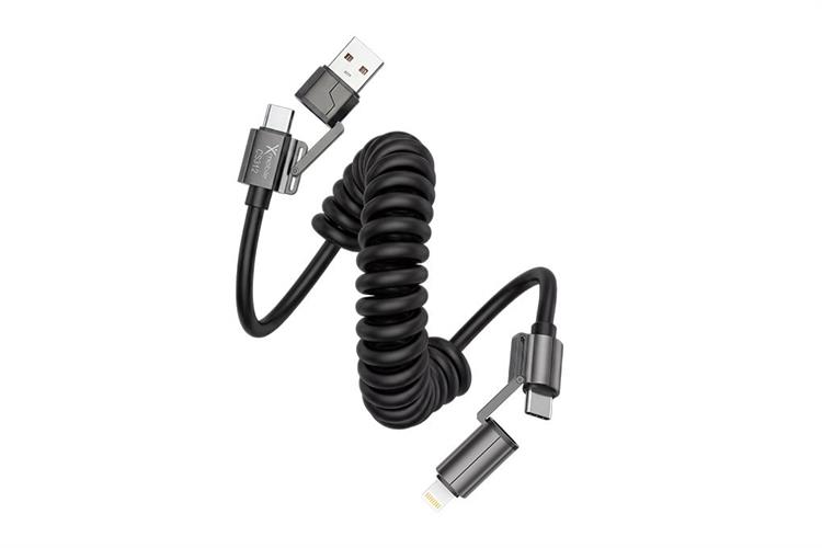 Cáp sạc nhanh lò xo đa năng 4 in 1 Lightning Type C 60W 1.5m Xmobile CS312 Màu Đen