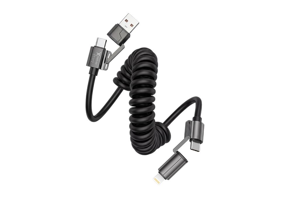 Cáp sạc nhanh lò xo đa năng 4 in 1 Lightning Type C 60W 1.5m Xmobile CS312 Màu Đen