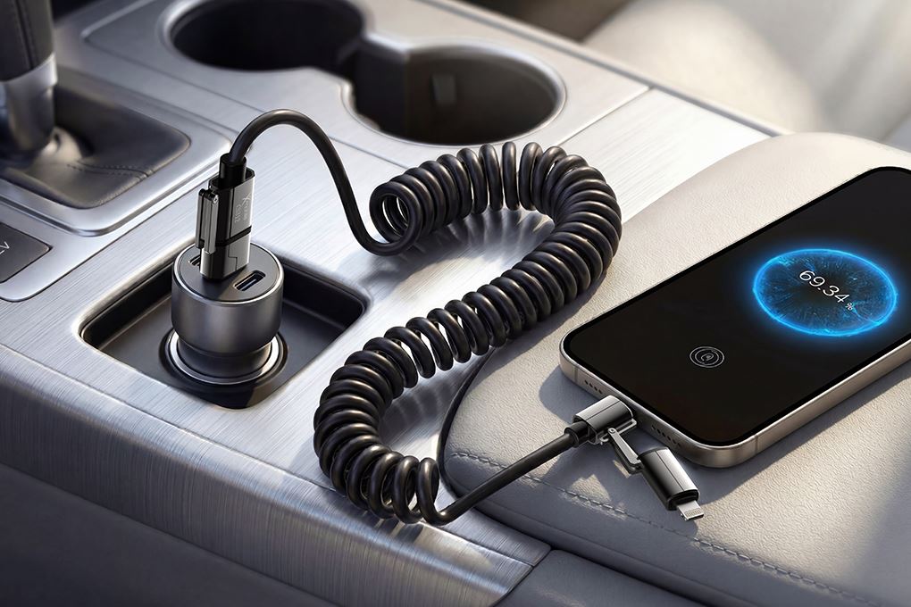 Cáp sạc nhanh lò xo đa năng 4 in 1 Lightning Type C 60W 1.5m Xmobile CS312 Màu Đen