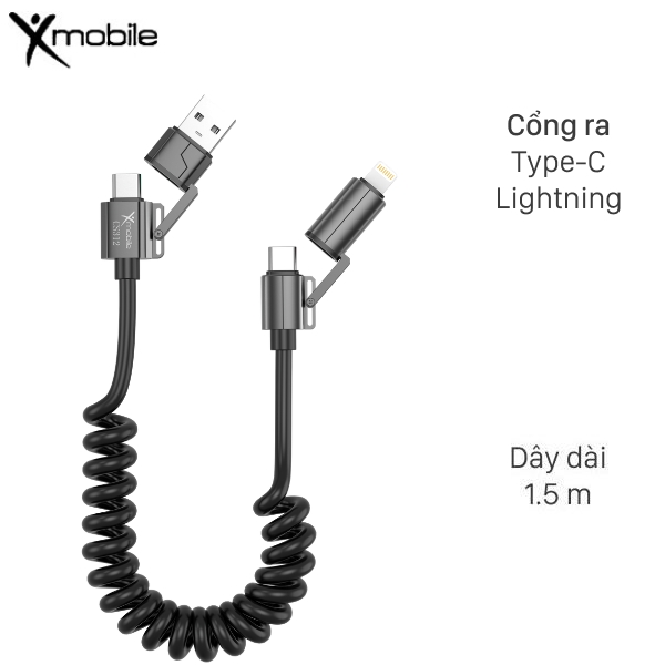 Cáp sạc nhanh lò xo đa năng 4 in 1 1.5m Xmobile CS312