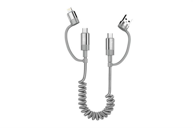 Cáp sạc nhanh lò xo đa năng 4 in 1 Lightning Type C 60W 1.5m Xmobile CS320 Màu Bạc