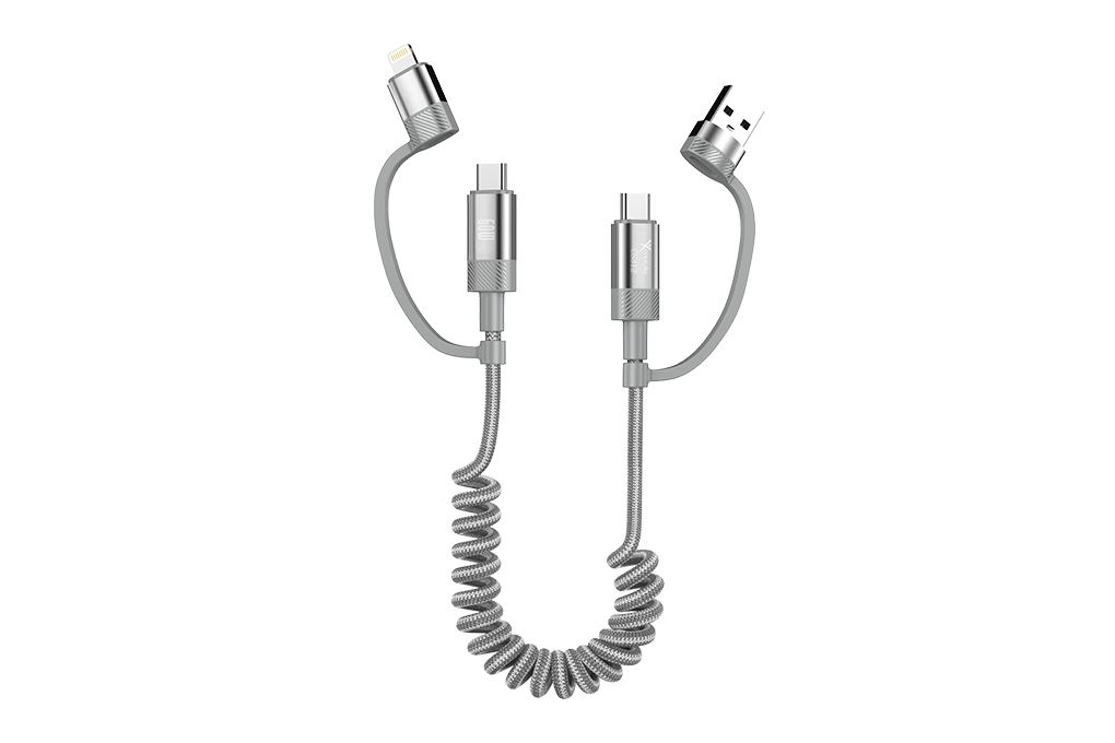 Cáp sạc nhanh lò xo đa năng 4 in 1 Lightning Type C 60W 1.5m Xmobile CS320