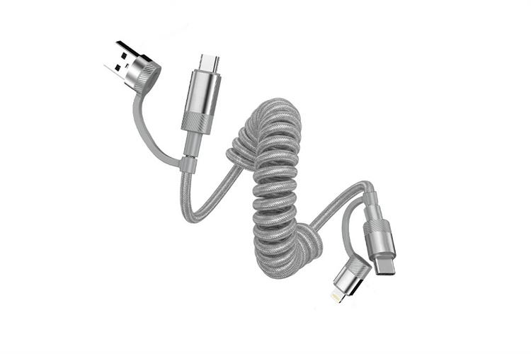 Cáp sạc nhanh lò xo đa năng 4 in 1 Lightning Type C 60W 1.5m Xmobile CS320 Màu Bạc