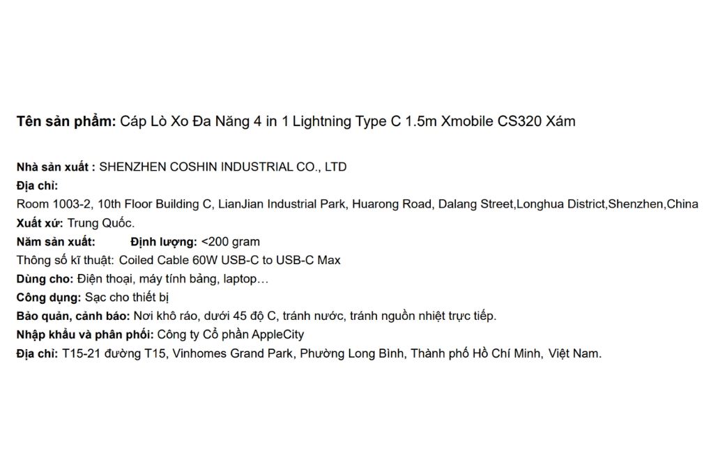 Cáp sạc nhanh lò xo đa năng 4 in 1 Lightning Type C 60W 1.5m Xmobile CS320 - 3