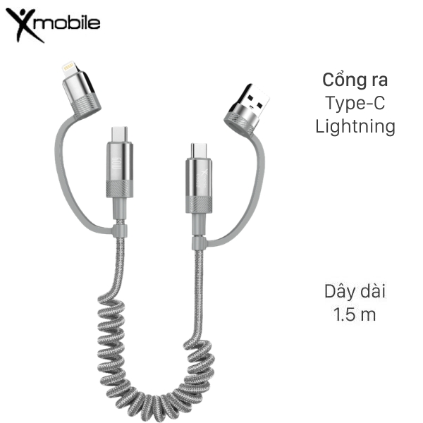 Cáp sạc nhanh lò xo đa năng 4 in 1 1.5m Xmobile CS320