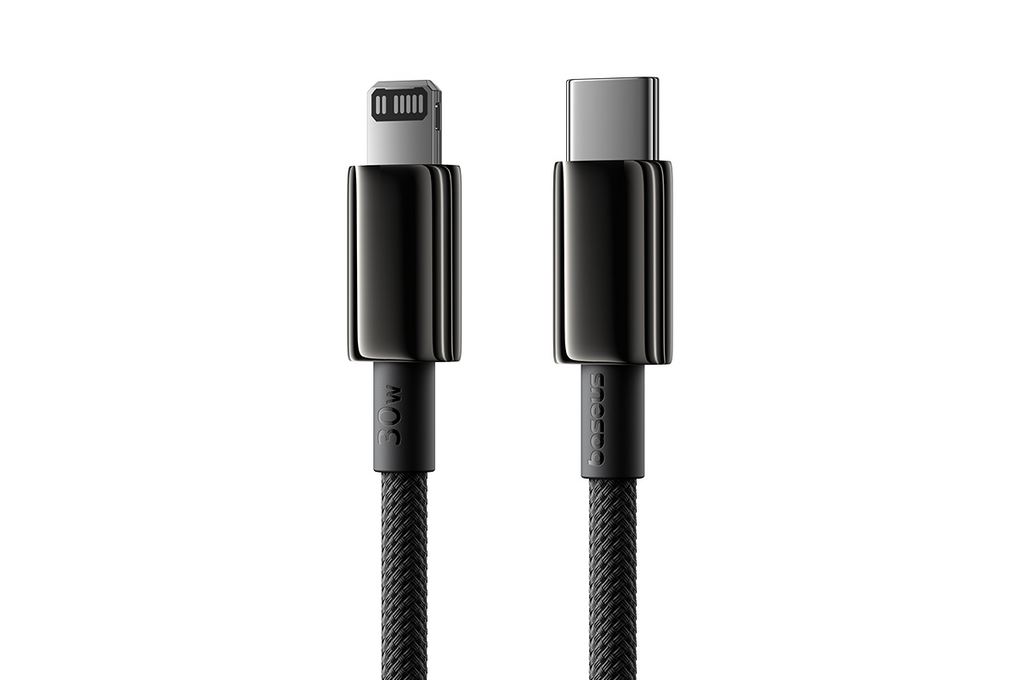 Cáp sạc nhanh và truyền dữ liệu Type-C - Lightning 30W 1.2m Baseus Tungsten Gold Air E04292 Màu Đen
