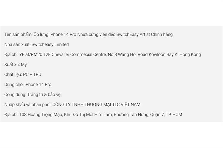 Ốp lưng iPhone 14 Pro Nhựa cứng viền dẻo SwitchEasy Artist Màu Xám