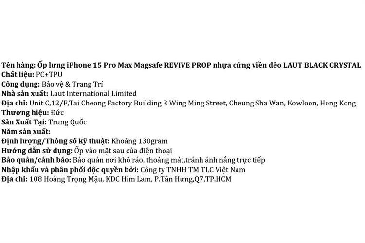 Ốp lưng Magsafe iPhone 15 Pro Max Nhựa cứng viền dẻo LAUT REVIVE PROP Màu Đen