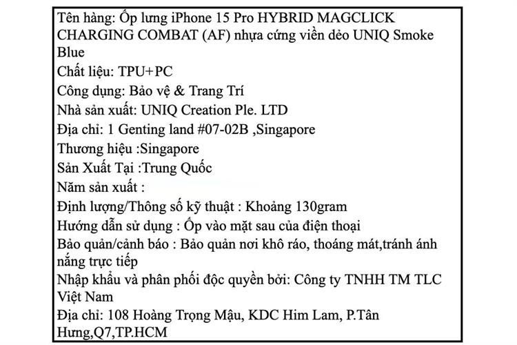 Ốp lưng MagSafe iPhone 15 Pro Nhựa cứng viền dẻo UNIQ HYBRID MAGCLICK CHARGING COMBAT (AF) Màu Xanh Dương