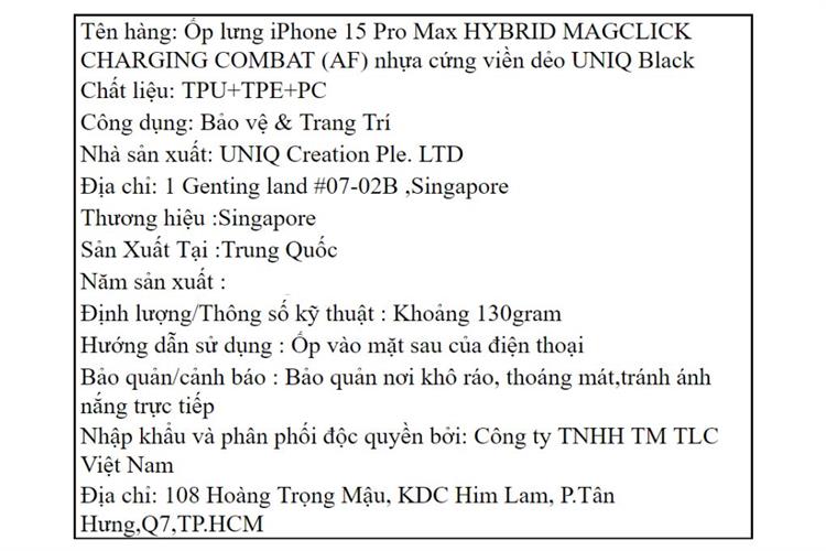 Ốp lưng MagSafe iPhone 15 Pro Max Nhựa cứng viền dẻo UNIQ HYBRID MAGCLICK CHARGING COMBAT (AF) Màu Đen