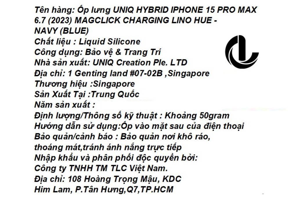 Ốp lưng MagSafe iPhone 15 Pro Max Silicone UNIQ HYBRID MAGCLICK CHARGING LINO HUE Liquid Màu Xanh dương đậm