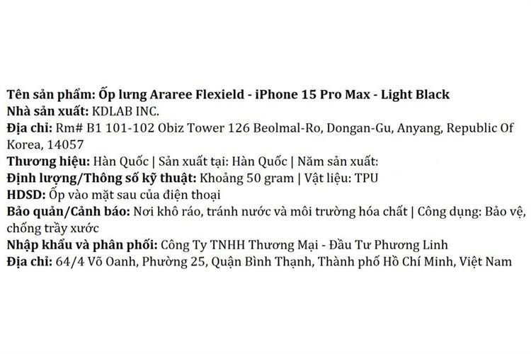 Ốp lưng iPhone 15 Pro Max Nhựa dẻo TPU Araree FLEXIELD Màu Đen