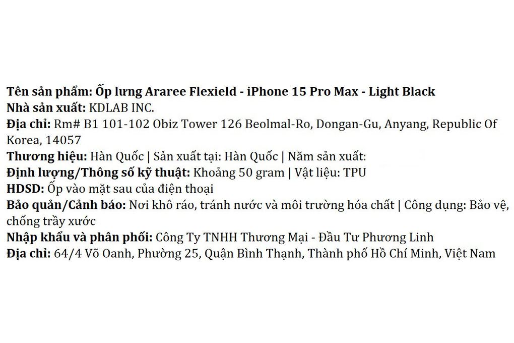 Ốp lưng iPhone 15 Pro Max Nhựa dẻo TPU Araree FLEXIELD Màu Đen