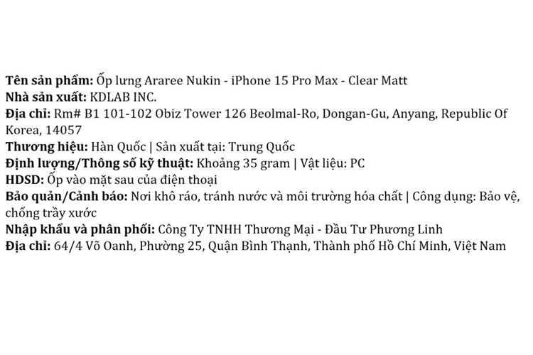 Ốp lưng iPhone 15 Pro Max Nhựa cứng PC Araree NUKIN Màu Trắng Tuyết