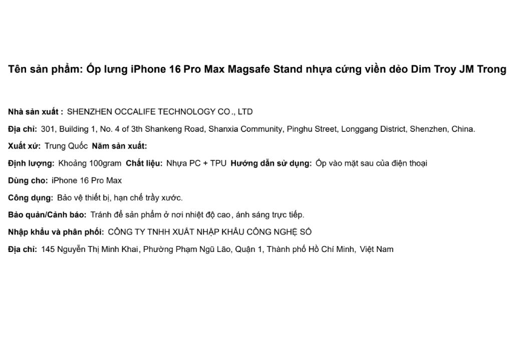 Ốp lưng MagSafe iPhone 16 Pro Max nhựa cứng viền dẻo Dim Troy JM Stand Màu Trắng