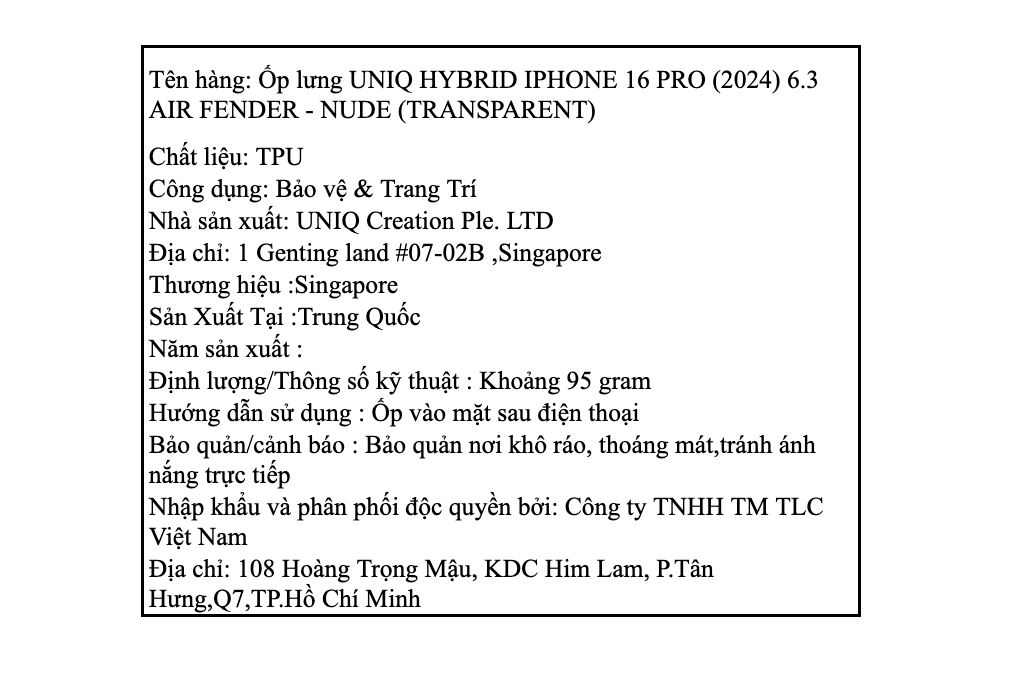 Ốp lưng iPhone 16 Pro Nhựa dẻo TPU UNIQ AIR FENDER Màu Trắng