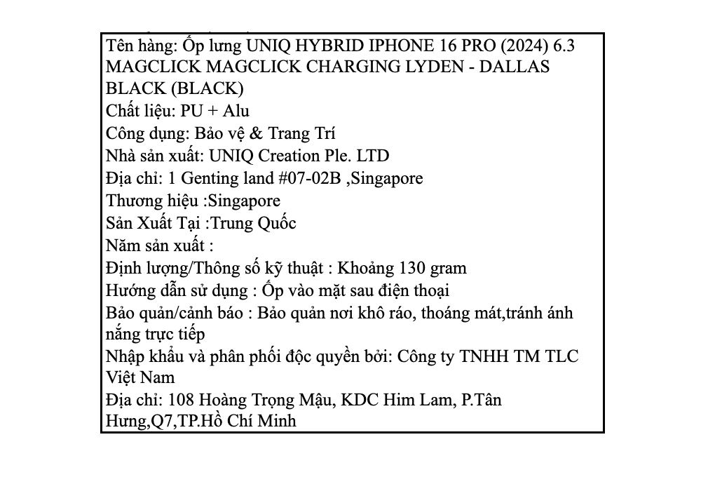 Ốp lưng MagSafe iPhone 16 Pro Da PU Alu UNIQ MAGCLICK MAGCLICK CHARGING LYDEN Màu Đen
