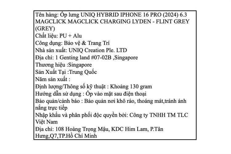 Ốp lưng MagSafe iPhone 16 Pro Da PU Alu UNIQ MAGCLICK MAGCLICK CHARGING LYDEN Màu Xám