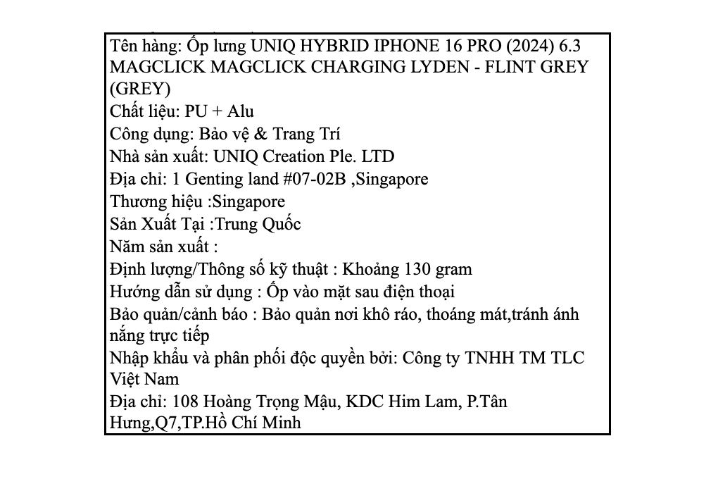 Ốp lưng MagSafe iPhone 16 Pro Da PU Alu UNIQ MAGCLICK MAGCLICK CHARGING LYDEN Màu Xám
