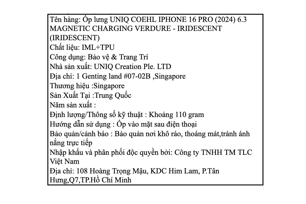 Ốp lưng MagSafe iPhone 16 Pro Nhựa TPU IML UNIQ MAGNETIC CHARGING VERDURE Màu Màu kết hợp