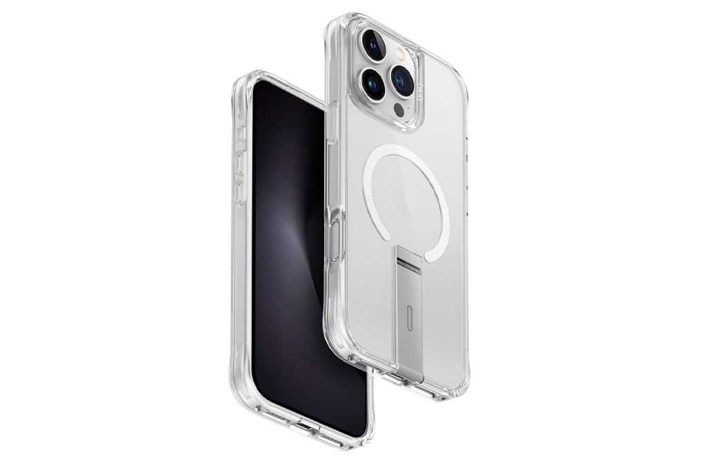 Ốp lưng MagSafe iPhone 16 Pro Nhựa cứng viền dẻo UNIQ MAGCLICK CHARGING ELEVA WITH VERTICAL STAND Màu Trắng