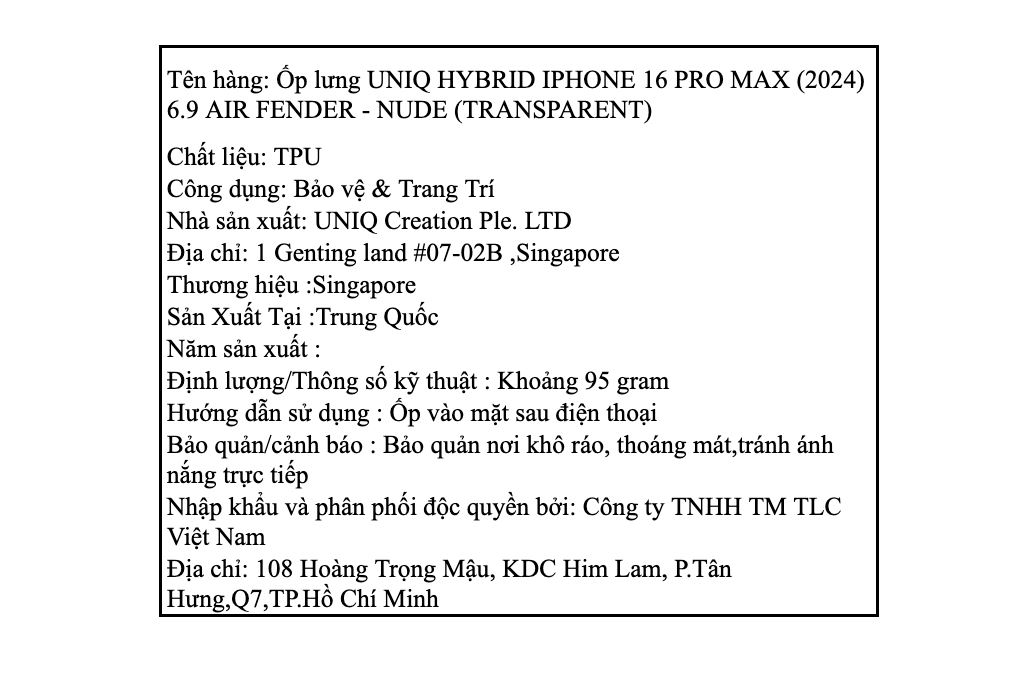 Ốp lưng iPhone 16 Pro Max Nhựa dẻo TPU UNIQ AIR FENDER Màu Trắng