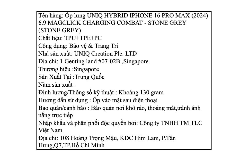 Ốp lưng MagSafe iPhone 16 Pro Max Nhựa TPU TPE PC UNIQ MAGCLICK CHARGING COMBAT Màu Xám