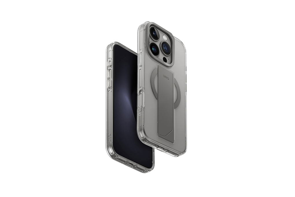Ốp lưng MagSafe iPhone 16 Pro Max Nhựa TPU PC ALU UNIQ HELDRO MAX MAGCLICK WITH CAMERA STAND Màu Xám