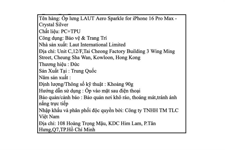 Ốp lưng MagSafe iPhone 16 Pro Max Nhựa cứng viền dẻo LAUT Aero Sparkle Màu Bạc