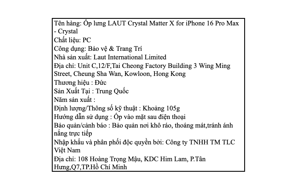 Ốp lưng MagSafe iPhone 16 Pro Max Nhựa cứng PC LAUT Crystal Matter X Màu Trắng