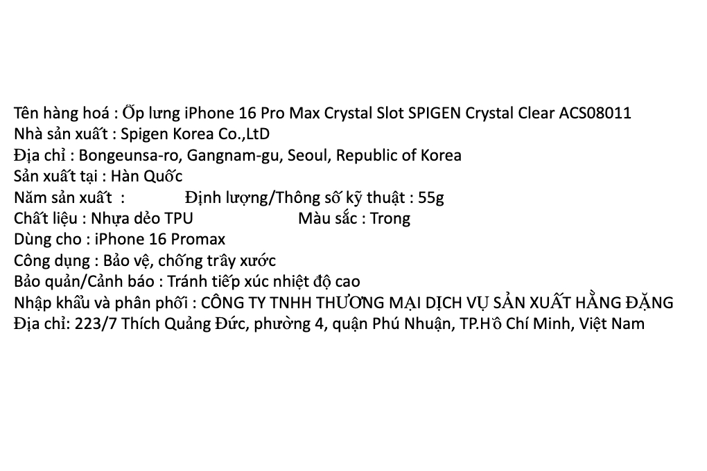 Ốp lưng iPhone 16 Pro Max Nhựa TPU SPIGEN Crystal Slot ACS08011 Màu Trắng