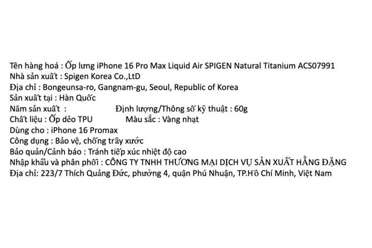 Ốp lưng iPhone 16 Pro Max nhựa dẻo SPIGEN Liquid Air ACS07991 Chính hãng Màu Kem