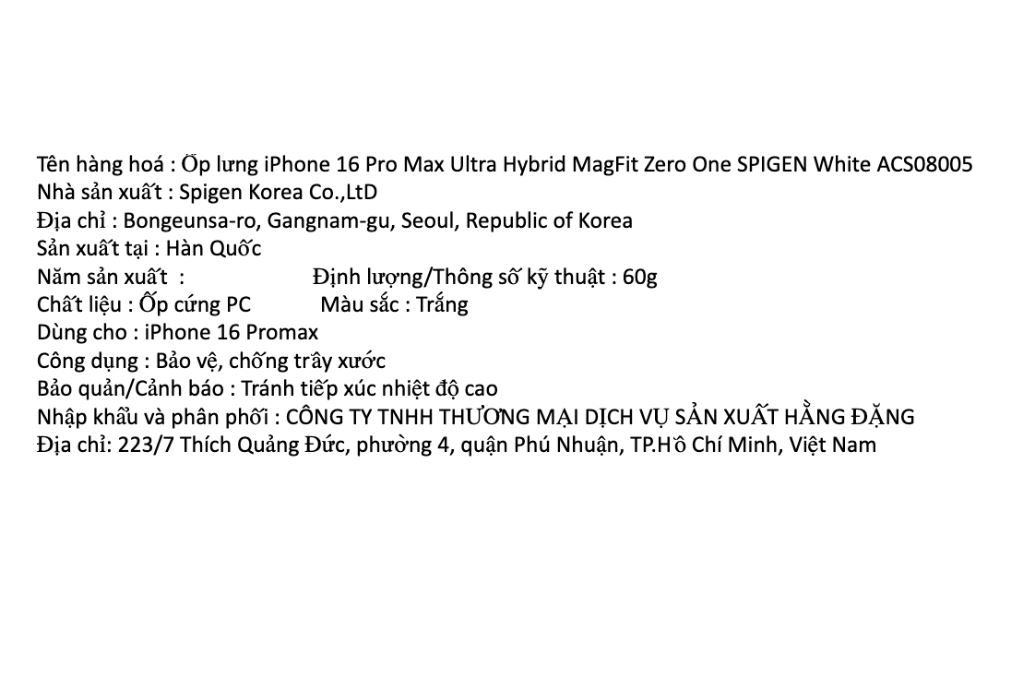 Ốp lưng MagSafe iPhone 16 Pro Max nhựa cứng viền dẻo SPIGEN Ultra Hybrid MagFit Zero One Màu Trắng