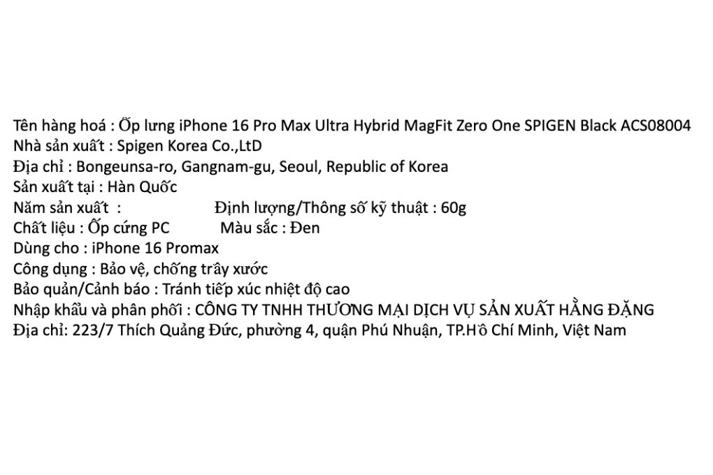 Ốp lưng MagSafe iPhone 16 Pro Max nhựa cứng viền dẻo SPIGEN Ultra Hybrid MagFit Zero One Màu Đen