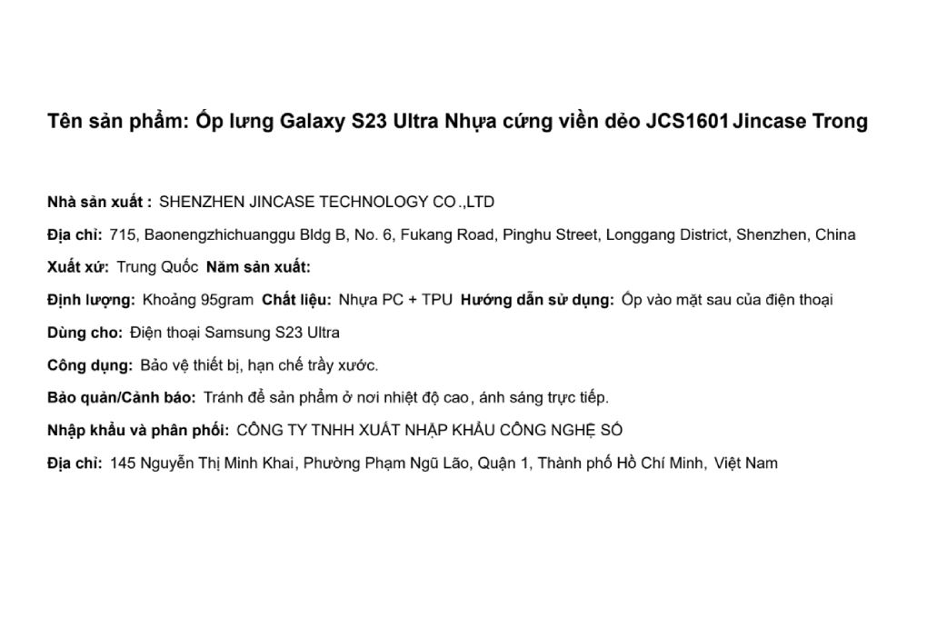 Ốp lưng Galaxy S23 Ultra Nhựa cứng viền dẻo JCS1601 Jincase Màu Trắng